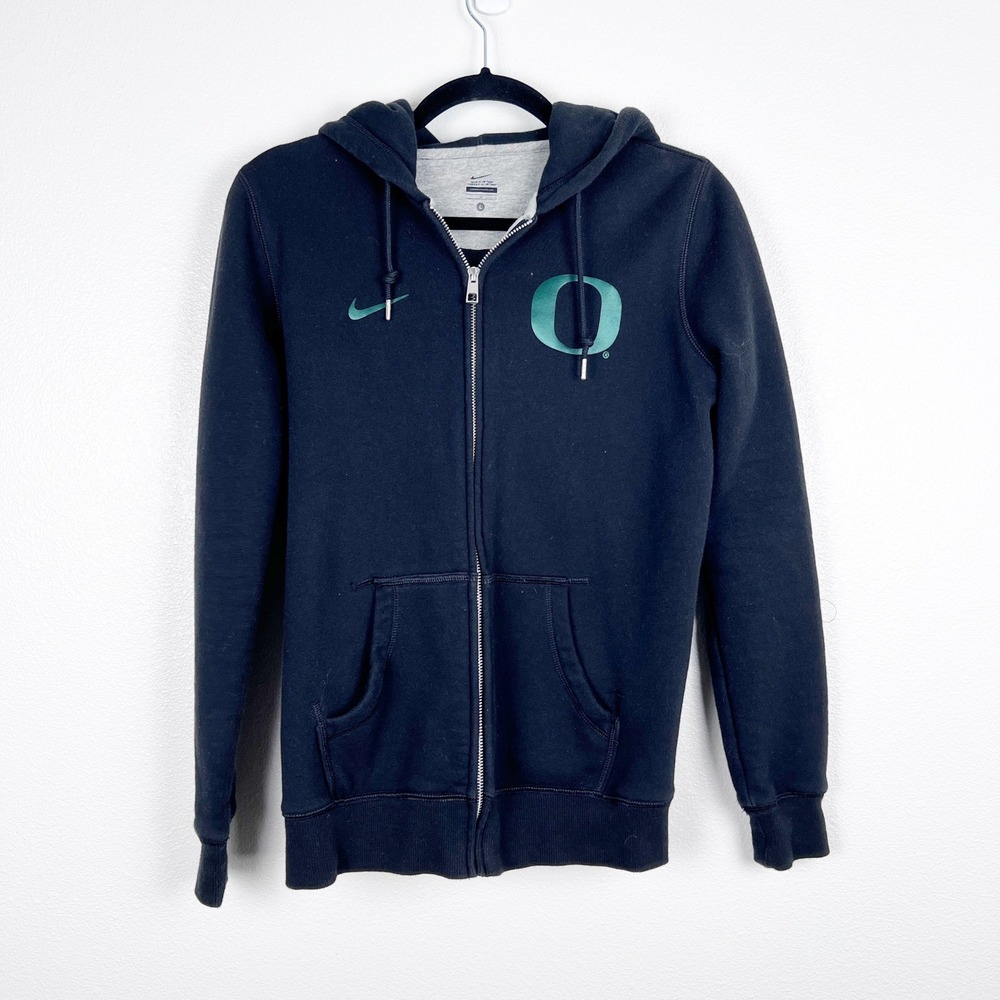 Nike Oregon Ducks Womens Full Zip Hooded Sweatshirt Black Logo Hoodie L